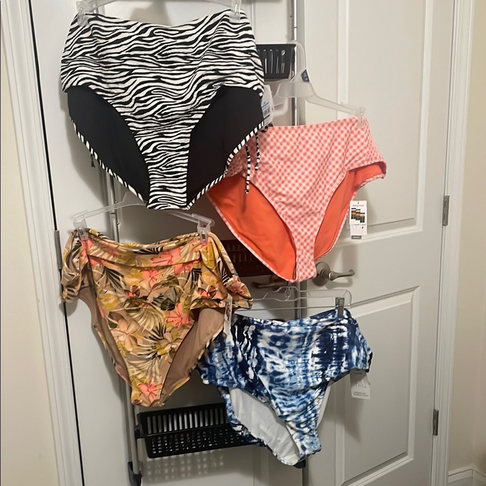 4  NWT Time and Tru Swim suit Bottoms‎ Zebra,Tie dye,check,floral sz 3X, 24w-26w